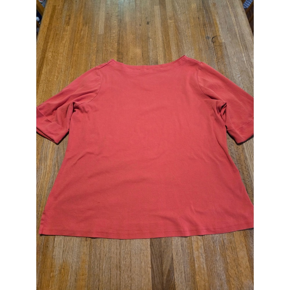 Kim Rogers Woman 1X‎ Coral Pink 100% Cotton Boat Neck Cuffed Sleeve Top